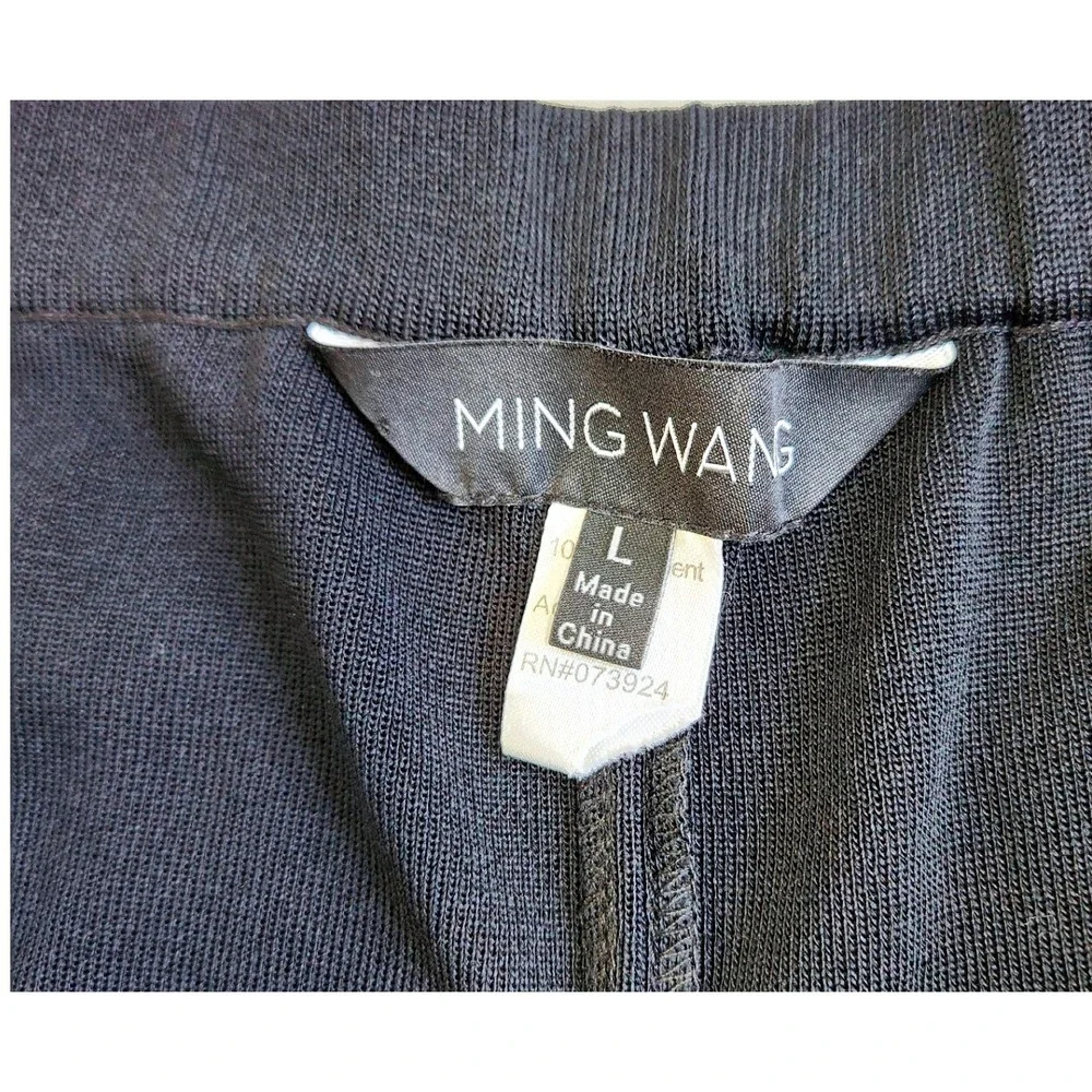 Ming Wang Black Knit Pull On Straight Leg Pants Side Slit Womens Large
